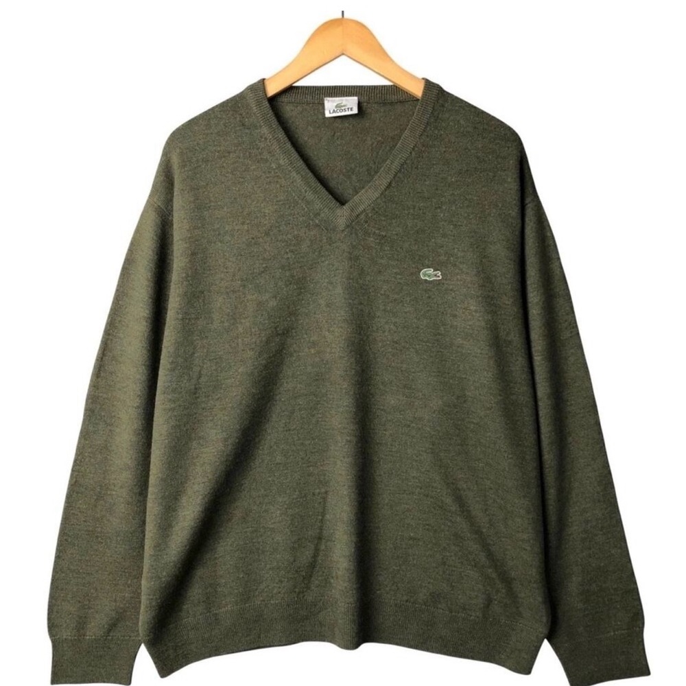 Lacoste wool Heritage Men's Green V-Neck Wool Sweater